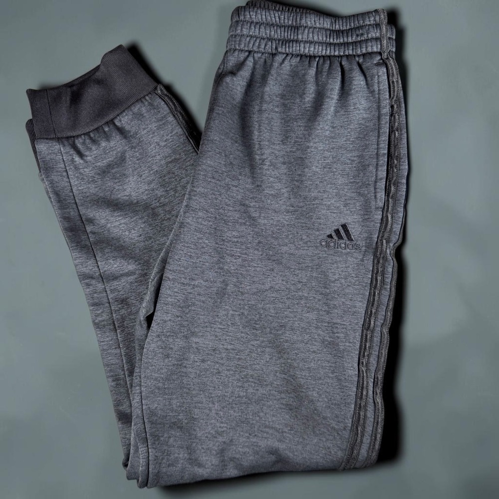 Adidas Kids XL 18/20 Heather Gray Fleece Lined Joggers Sweatpants Triple Stripe